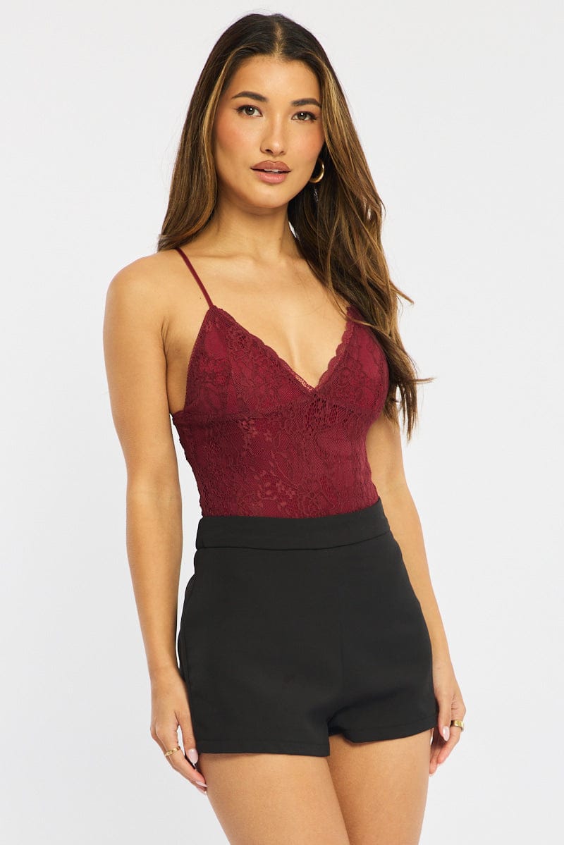 Red Lace Bodysuit Sleeveless for Ally Fashion