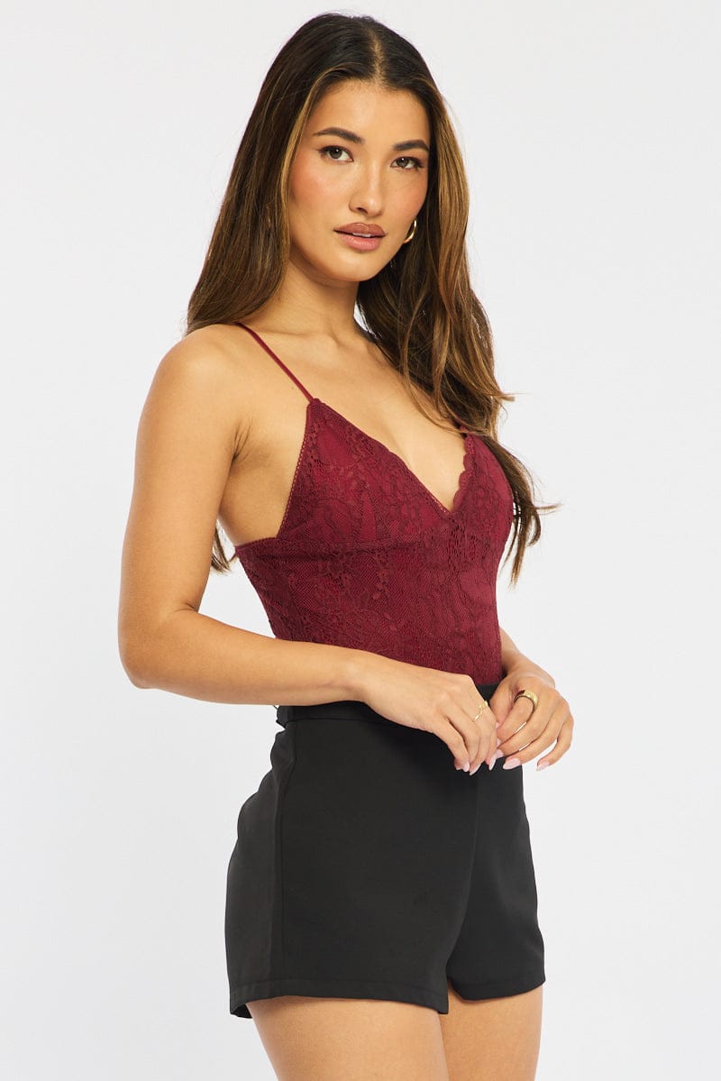 Red Lace Bodysuit Sleeveless for Ally Fashion