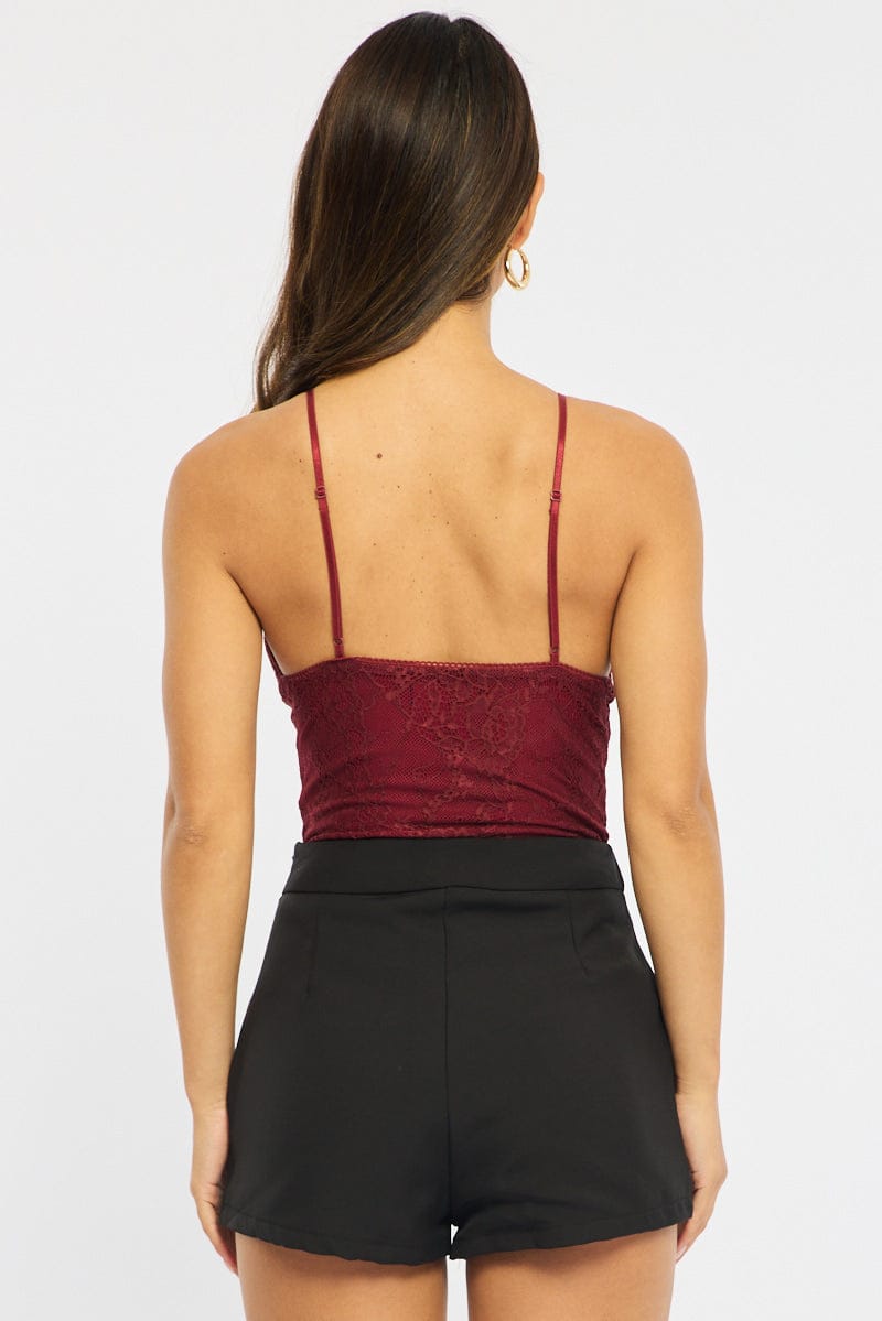 Red Lace Bodysuit Sleeveless for Ally Fashion