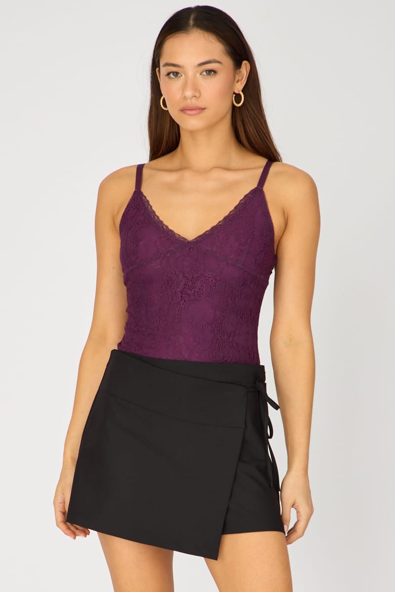 Purple Lace Bodysuit Sleeveless for Ally Fashion