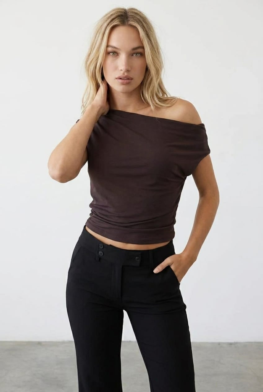 Brown One Shoulder Top