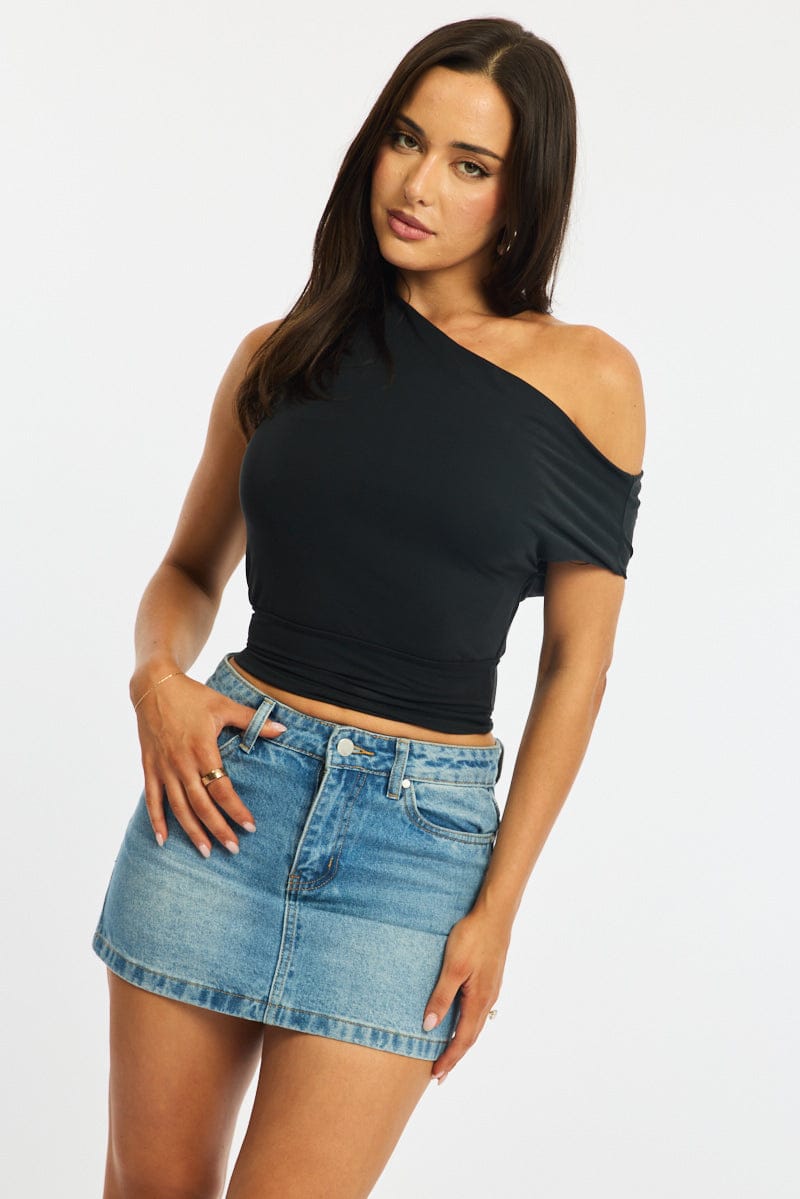 Black One Shoulder Top for Ally Fashion
