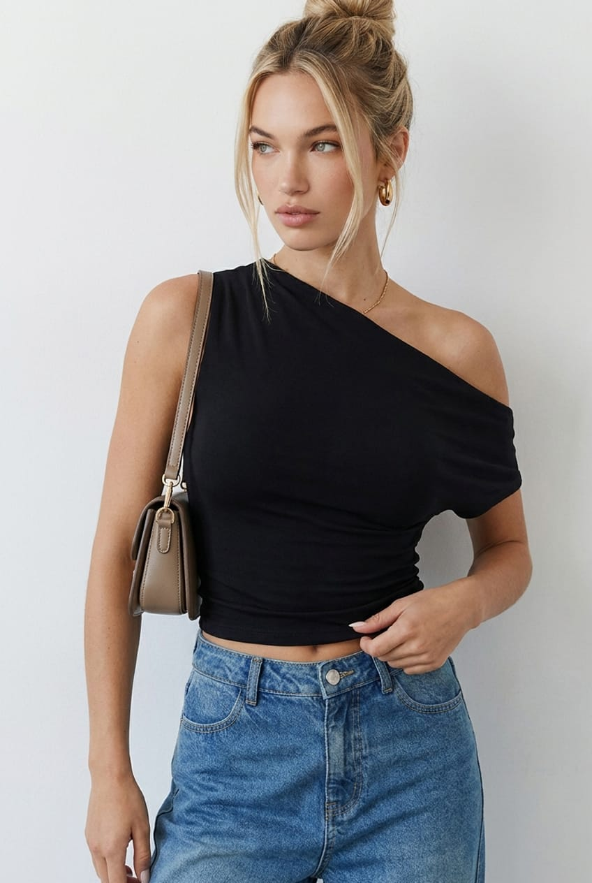 Black One Shoulder Top for Ally Fashion