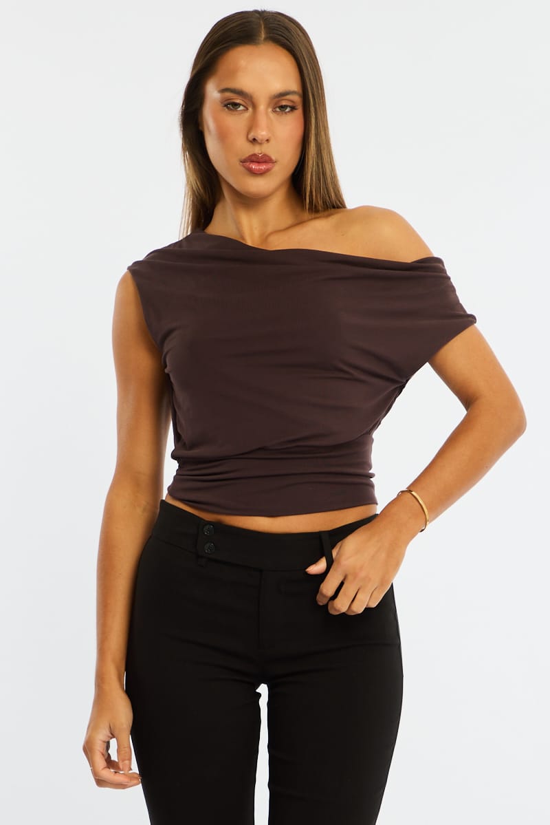 Brown One Shoulder Top for Ally Fashion