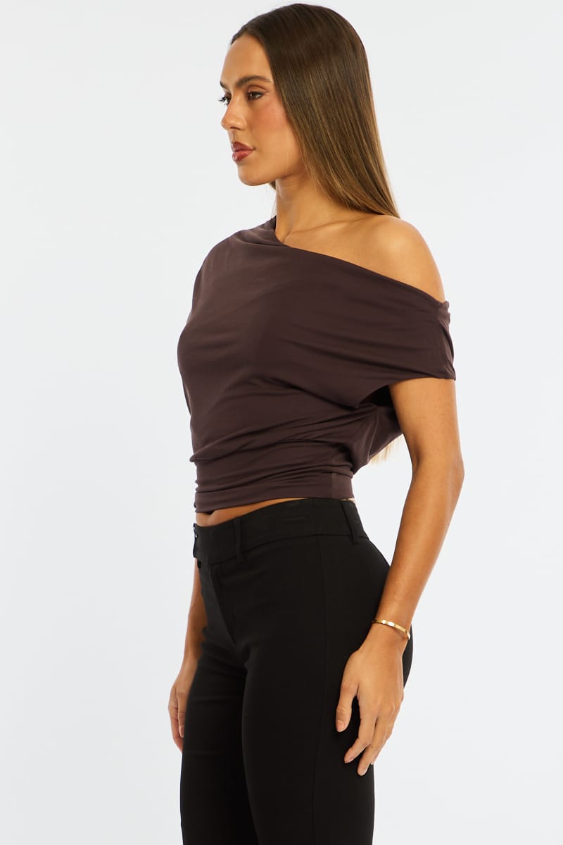 Brown One Shoulder Top for Ally Fashion