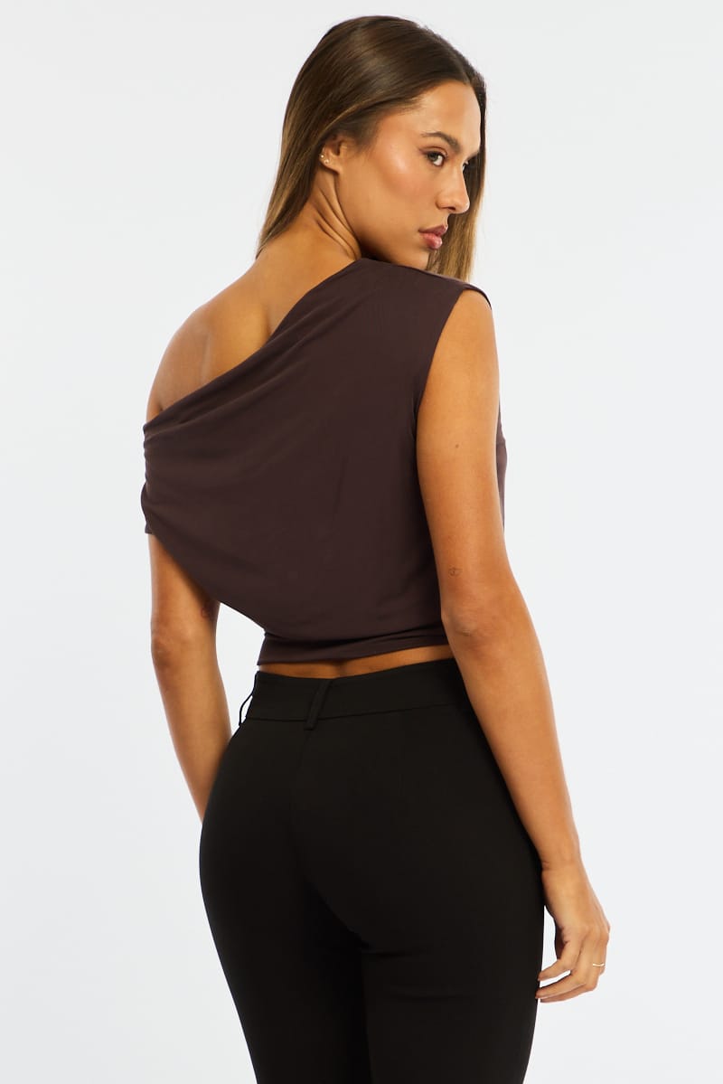 Brown One Shoulder Top for Ally Fashion