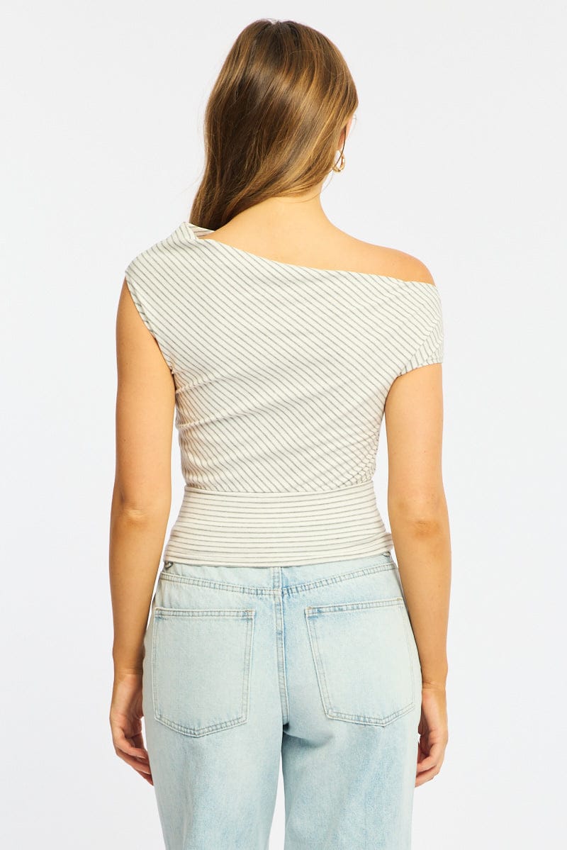 Grey Stripe One Shoulder Top for Ally Fashion