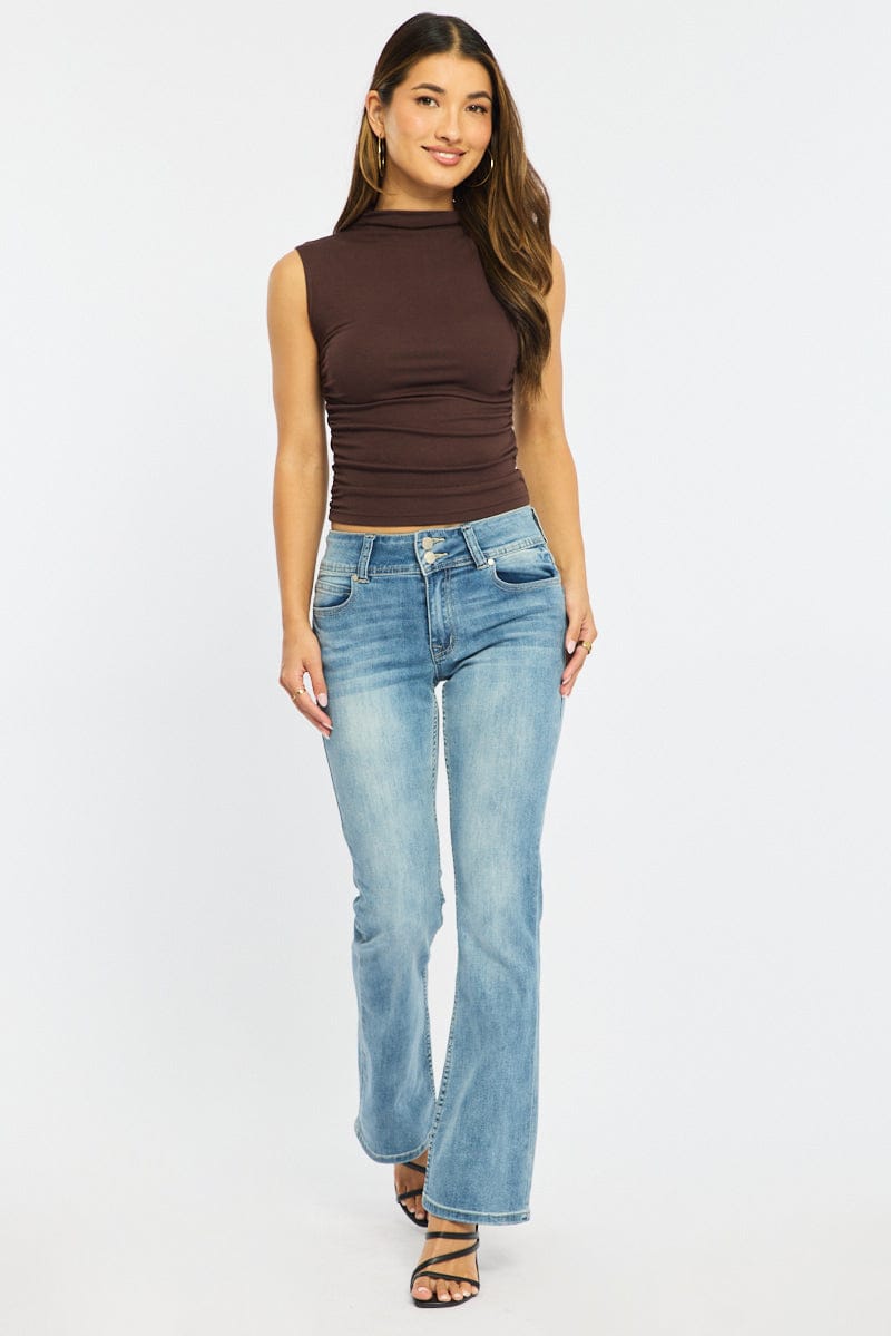 Brown High Neck Top Sleeveless for Ally Fashion