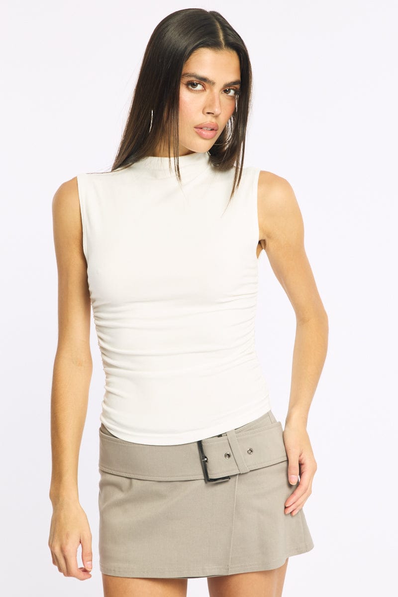 White High Neck Top Sleeveless for Ally Fashion