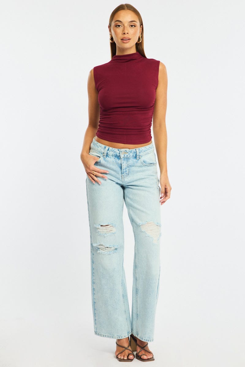 Red High Neck Top Sleeveless for Ally Fashion