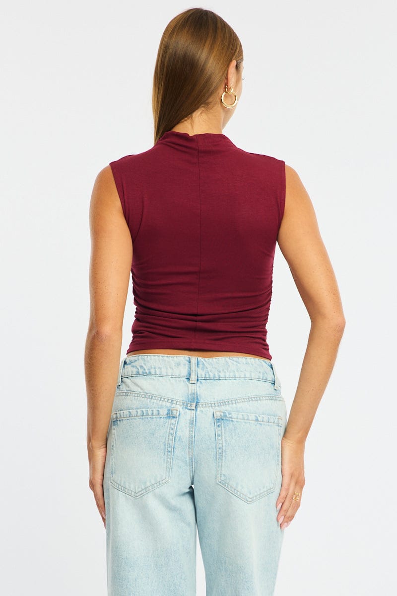 Red High Neck Top Sleeveless for Ally Fashion