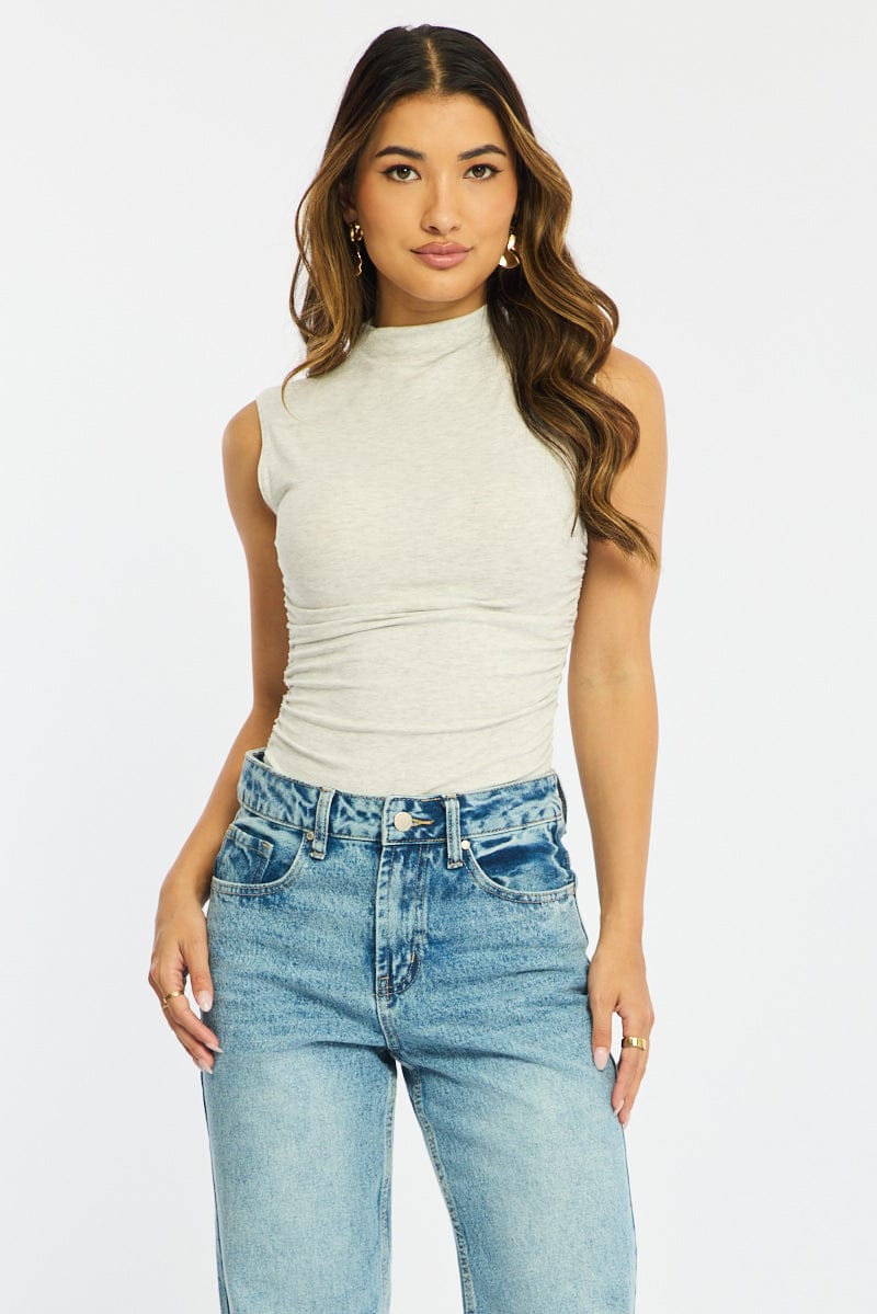 Grey High Neck Top Sleeveless for Ally Fashion