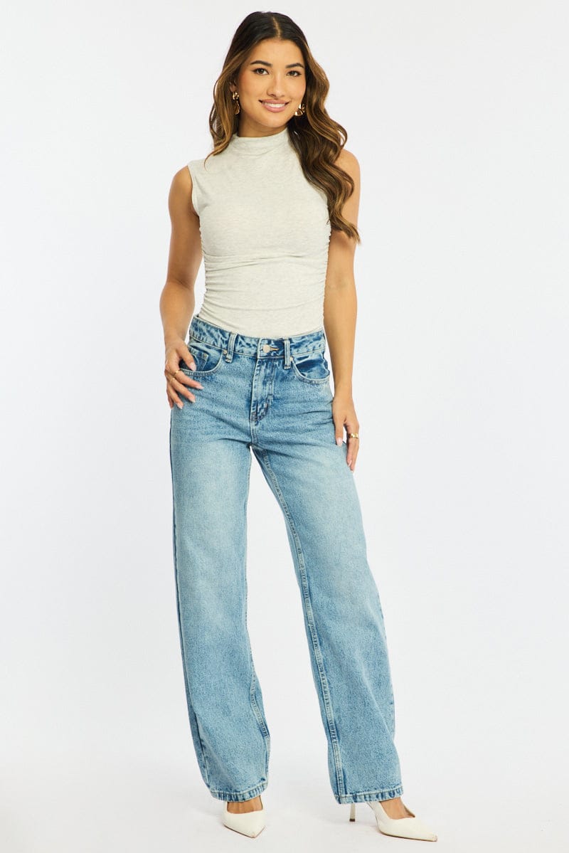 Grey High Neck Top Sleeveless for Ally Fashion