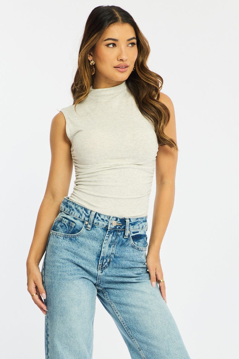 Grey High Neck Top Sleeveless for Ally Fashion