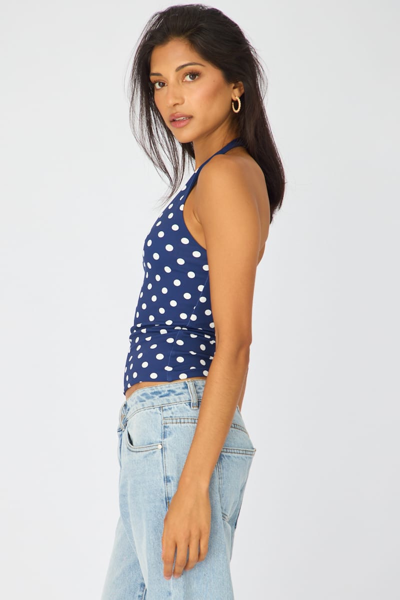 Blue Polka Dot Halter Top Polka Dot for Ally Fashion