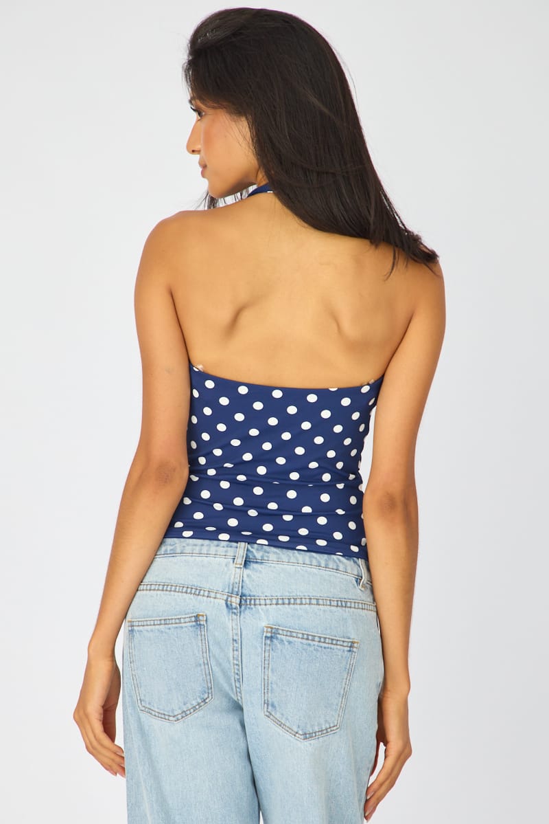 Blue Polka Dot Halter Top Polka Dot for Ally Fashion