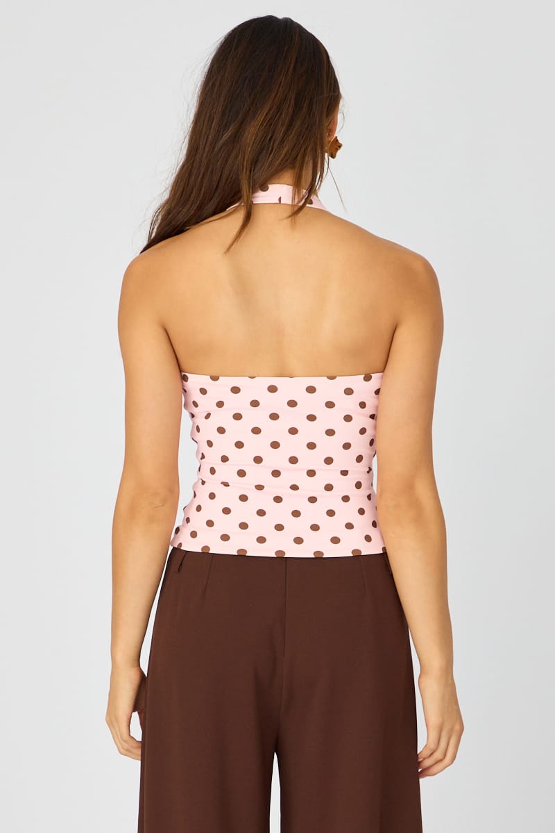 Pink Polka Dot Halter Top Polka Dot for Ally Fashion