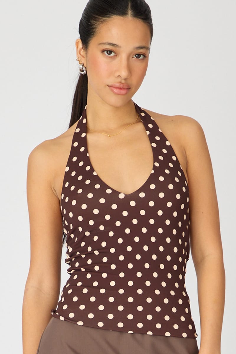 Brown Polka Dot Halter Top Polka Dot for Ally Fashion