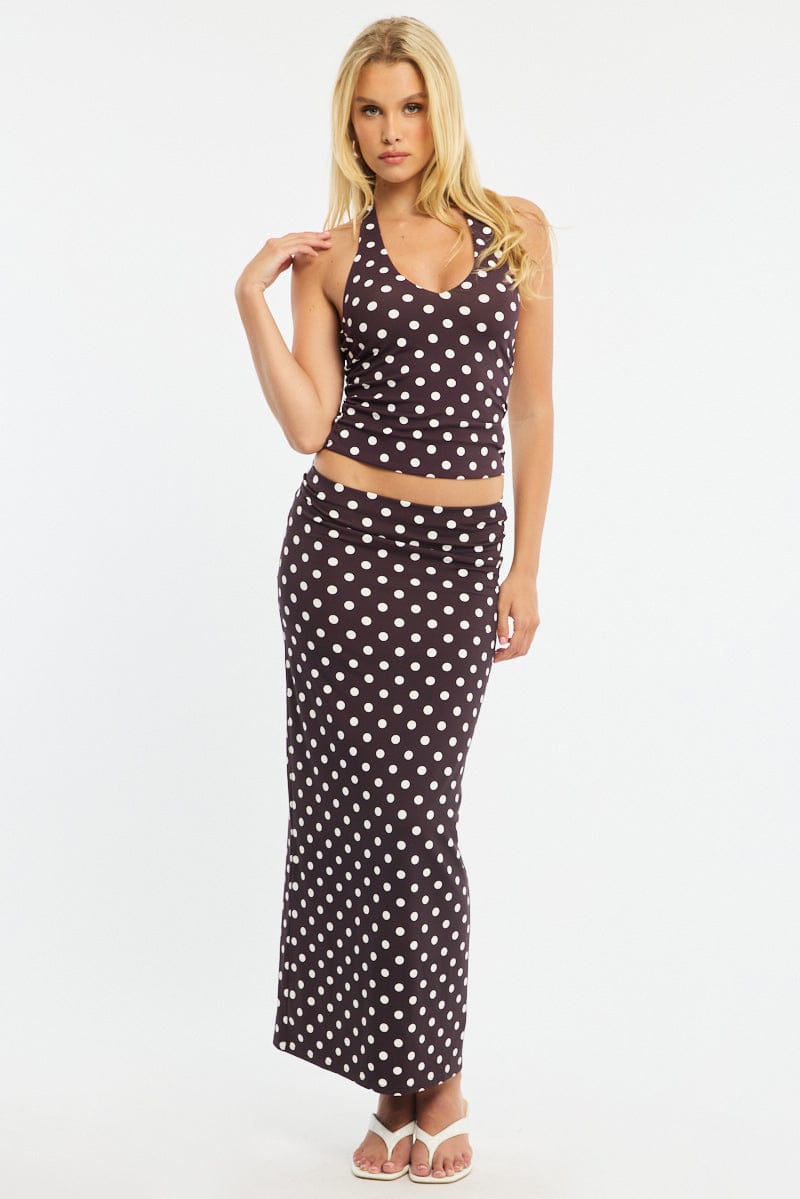 Brown Polka Dot Halter Top Polka Dot for Ally Fashion