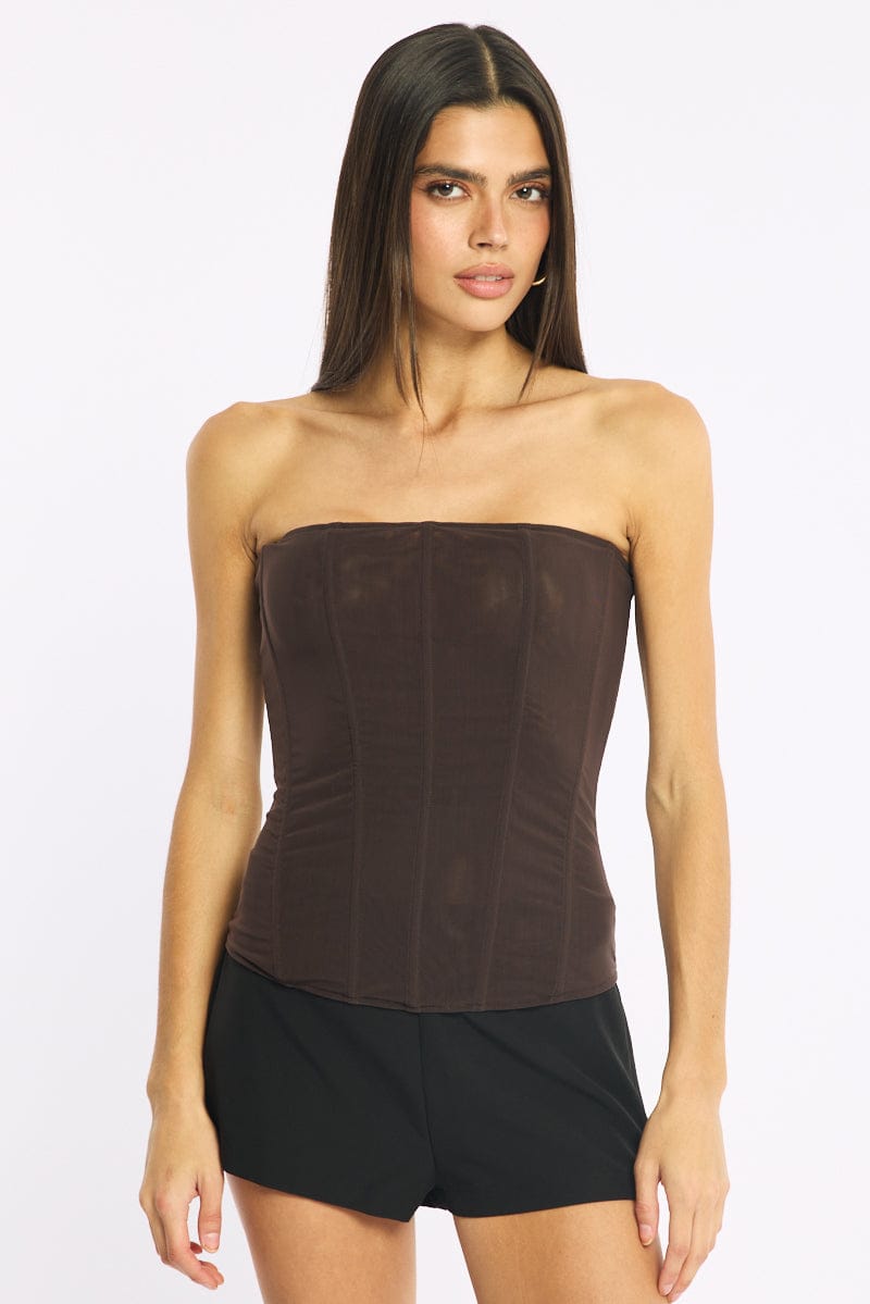 Brown Corset Top Sleeveless for Ally Fashion