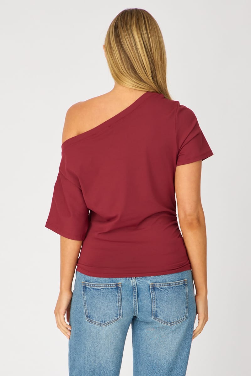 Red One Shoulder Top Short Sleeve for Ally Fashion
