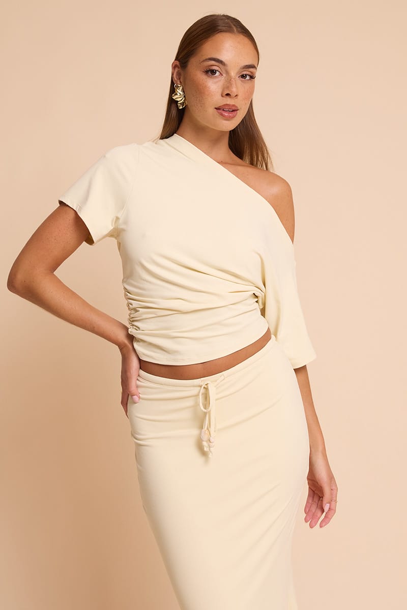 Yellow One Shoulder Top Short Sleeve for Ally Fashion