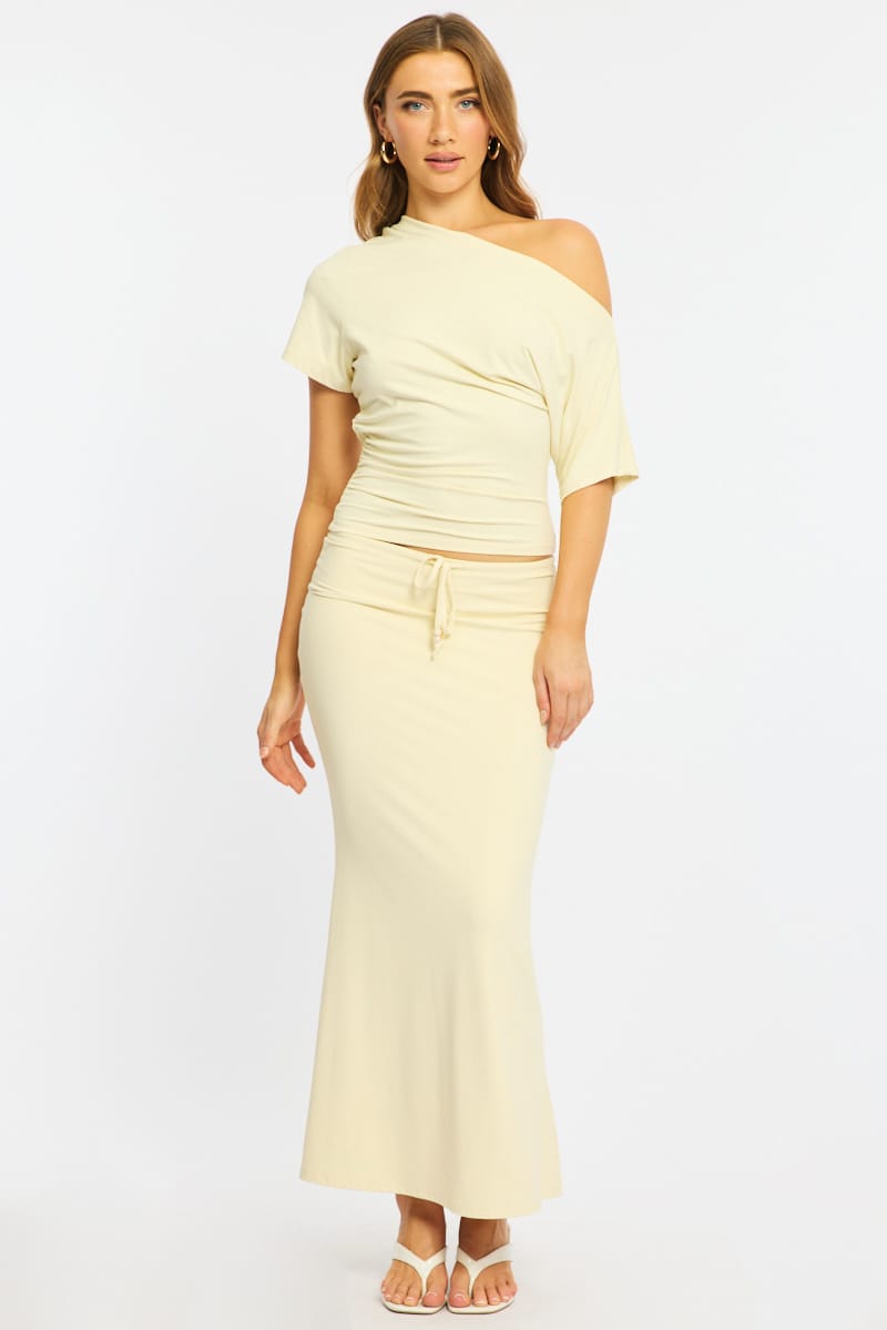 Yellow One Shoulder Top Short Sleeve for Ally Fashion