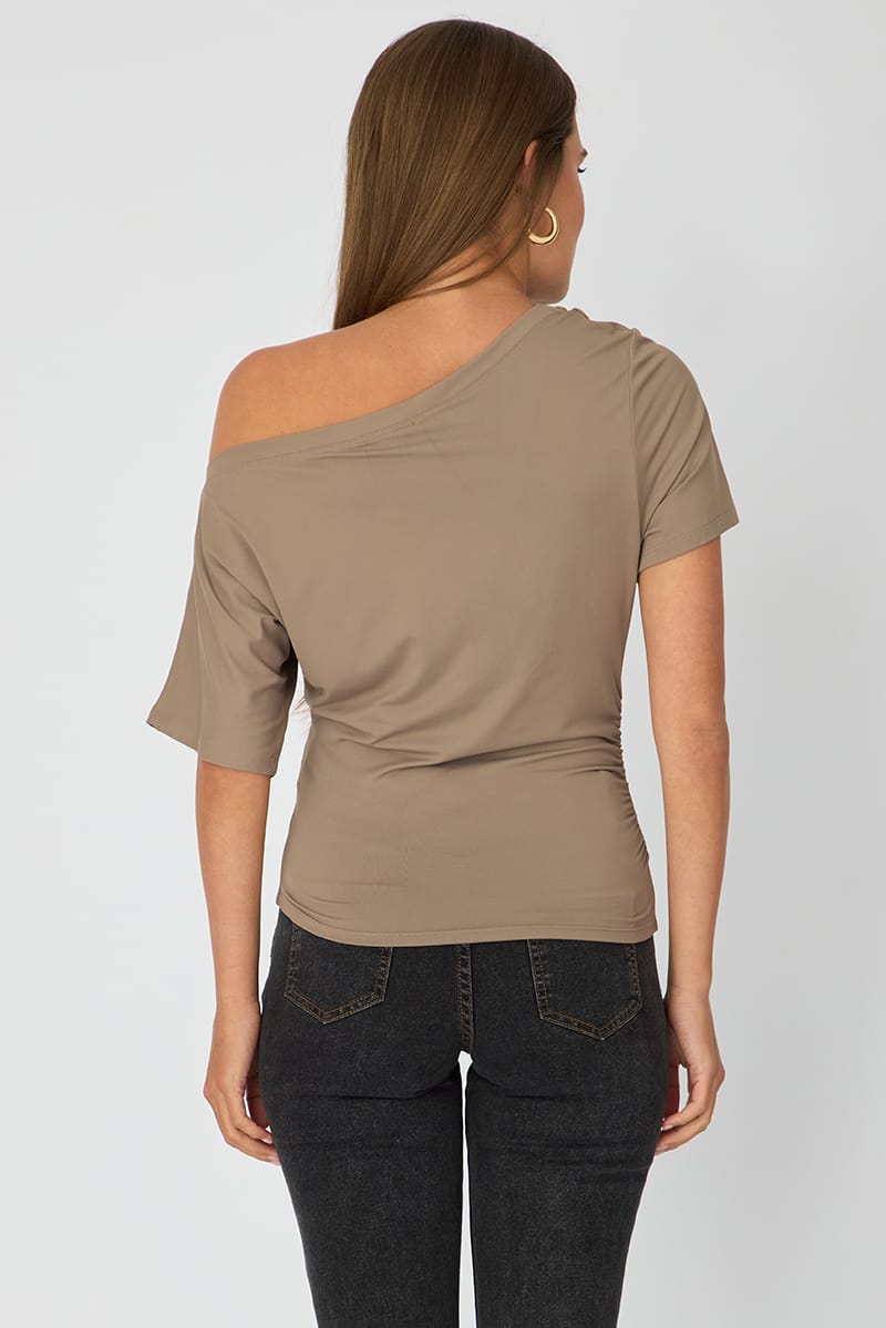 Brown One Shoulder Top Short Sleeve for Ally Fashion