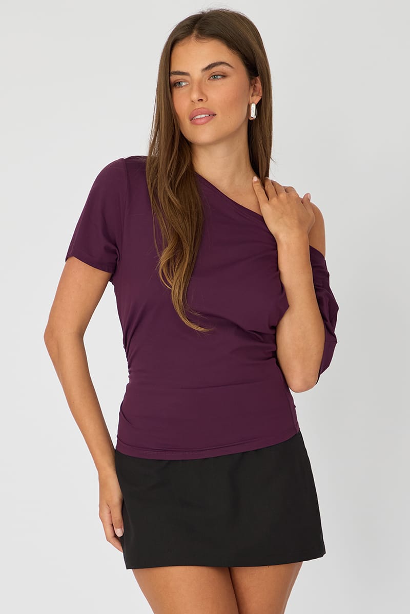 Purple One Shoulder Top Short Sleeve for Ally Fashion