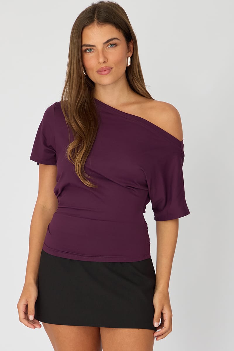 Purple One Shoulder Top Short Sleeve for Ally Fashion