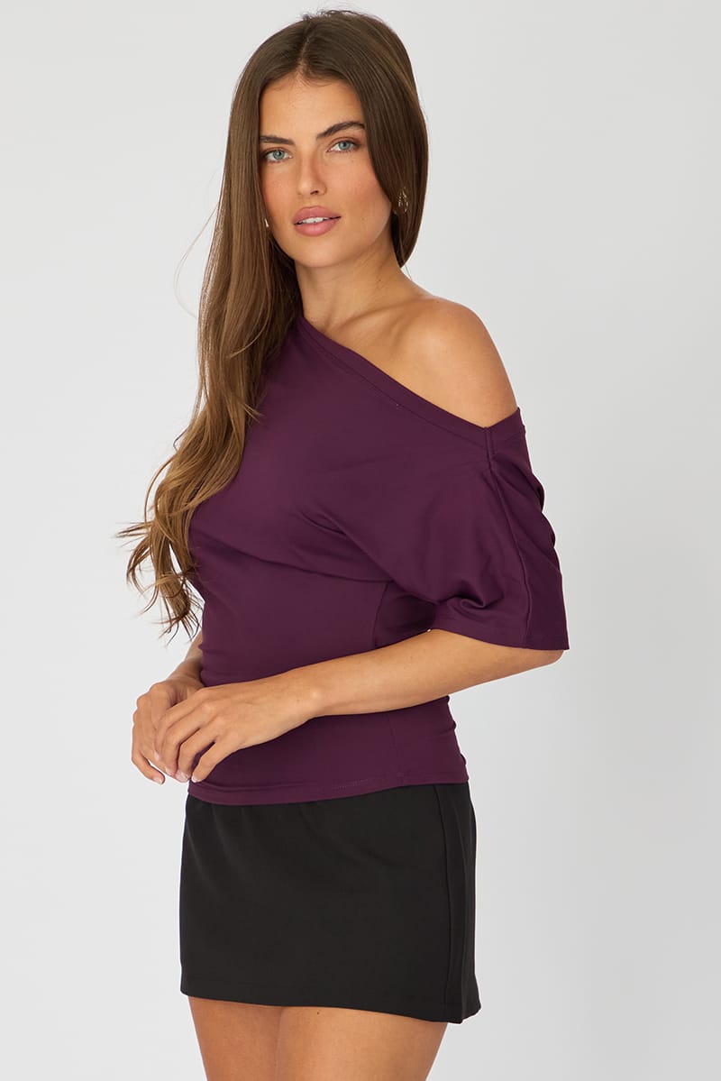 Purple One Shoulder Top Short Sleeve for Ally Fashion