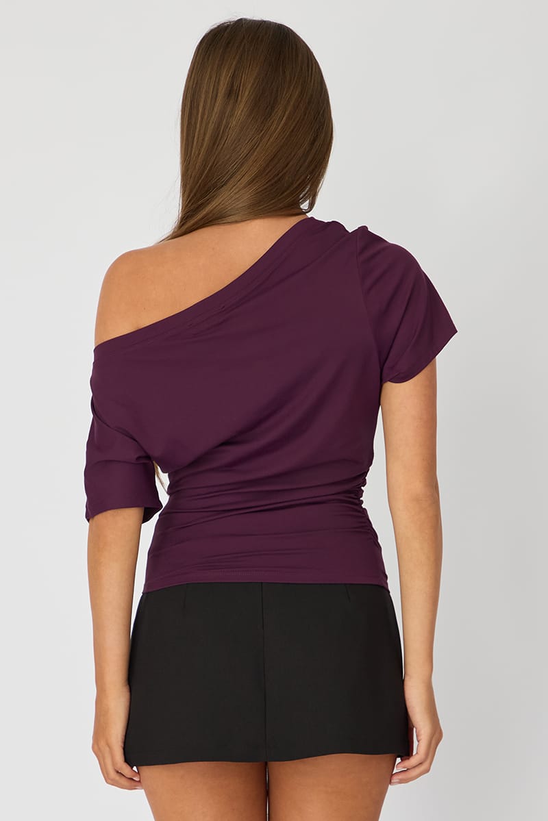 Purple One Shoulder Top Short Sleeve for Ally Fashion