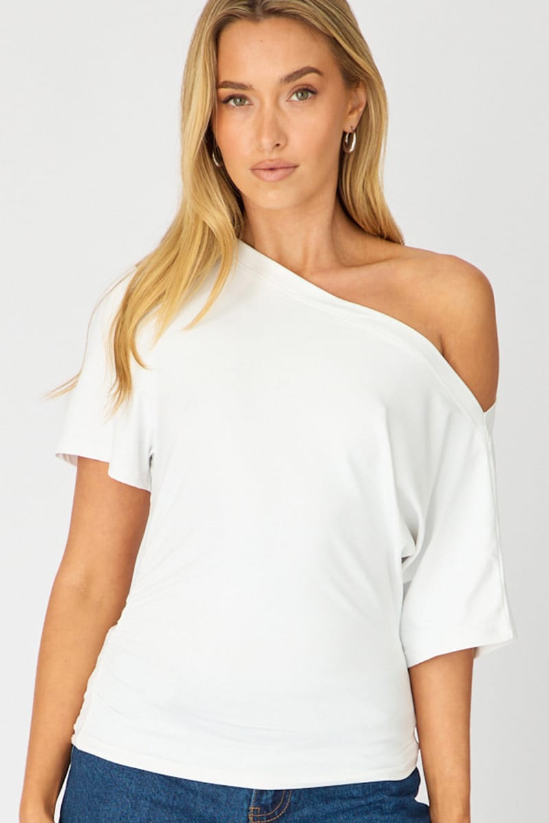 White One Shoulder Top Short Sleeve for Ally Fashion