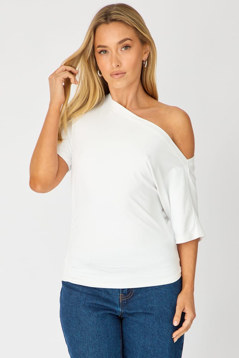 White One Shoulder Top Short Sleeve for Ally Fashion