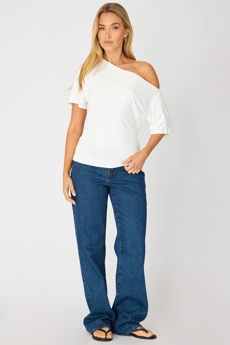 White One Shoulder Top Short Sleeve for Ally Fashion