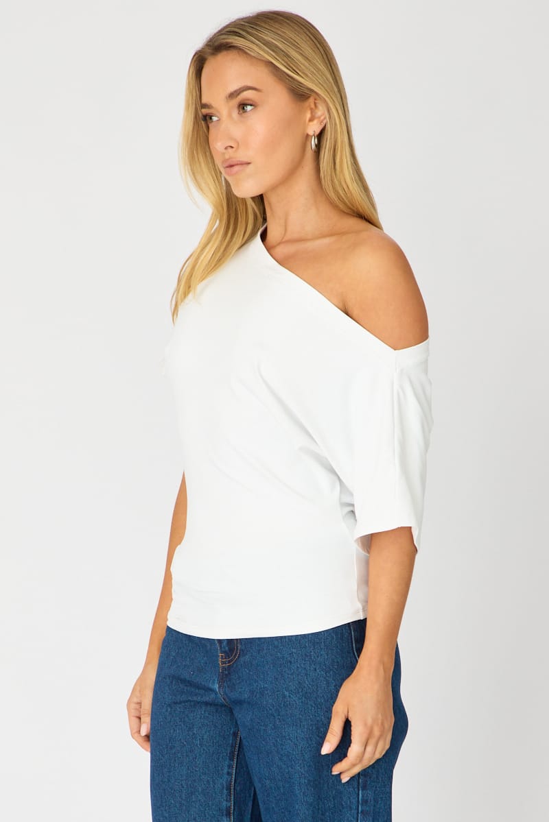 White One Shoulder Top Short Sleeve for Ally Fashion