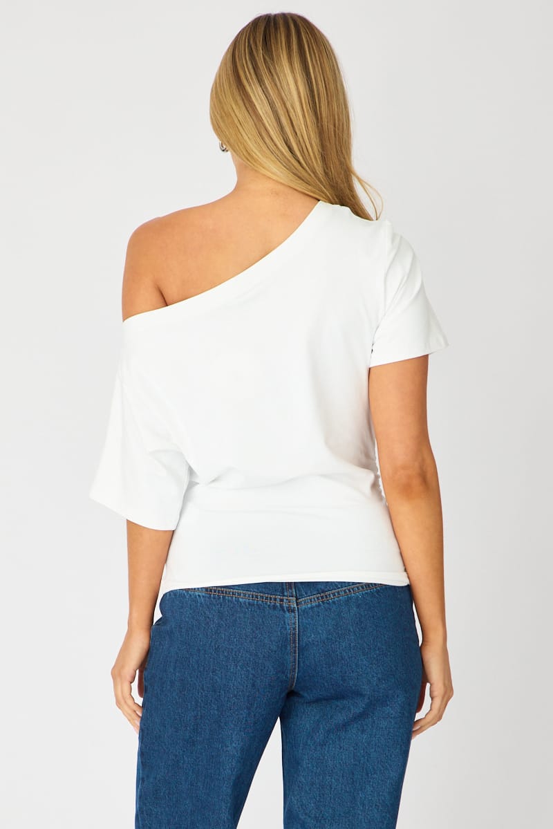White One Shoulder Top Short Sleeve for Ally Fashion