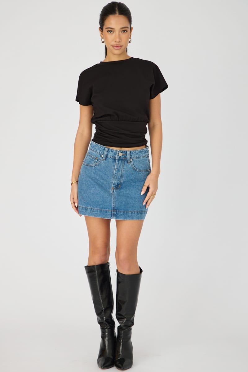 Black Boat-Neck Short-Sleeve Top from Ally Fashion