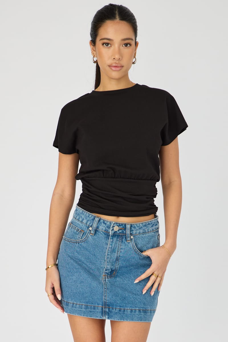 Black Boat Neck Short Sleeve Top for Ally Fashion