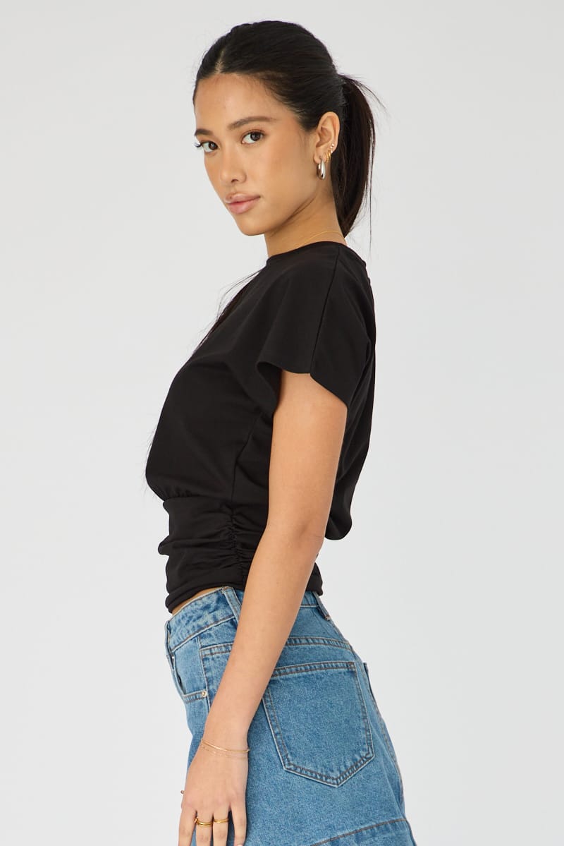Black Boat Neck Short Sleeve Top for Ally Fashion
