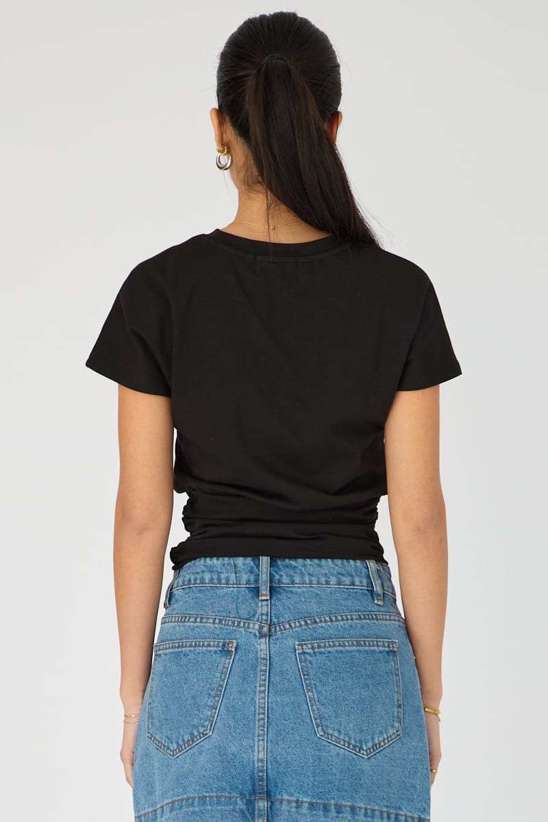 Black Boat Neck Short Sleeve Top for Ally Fashion