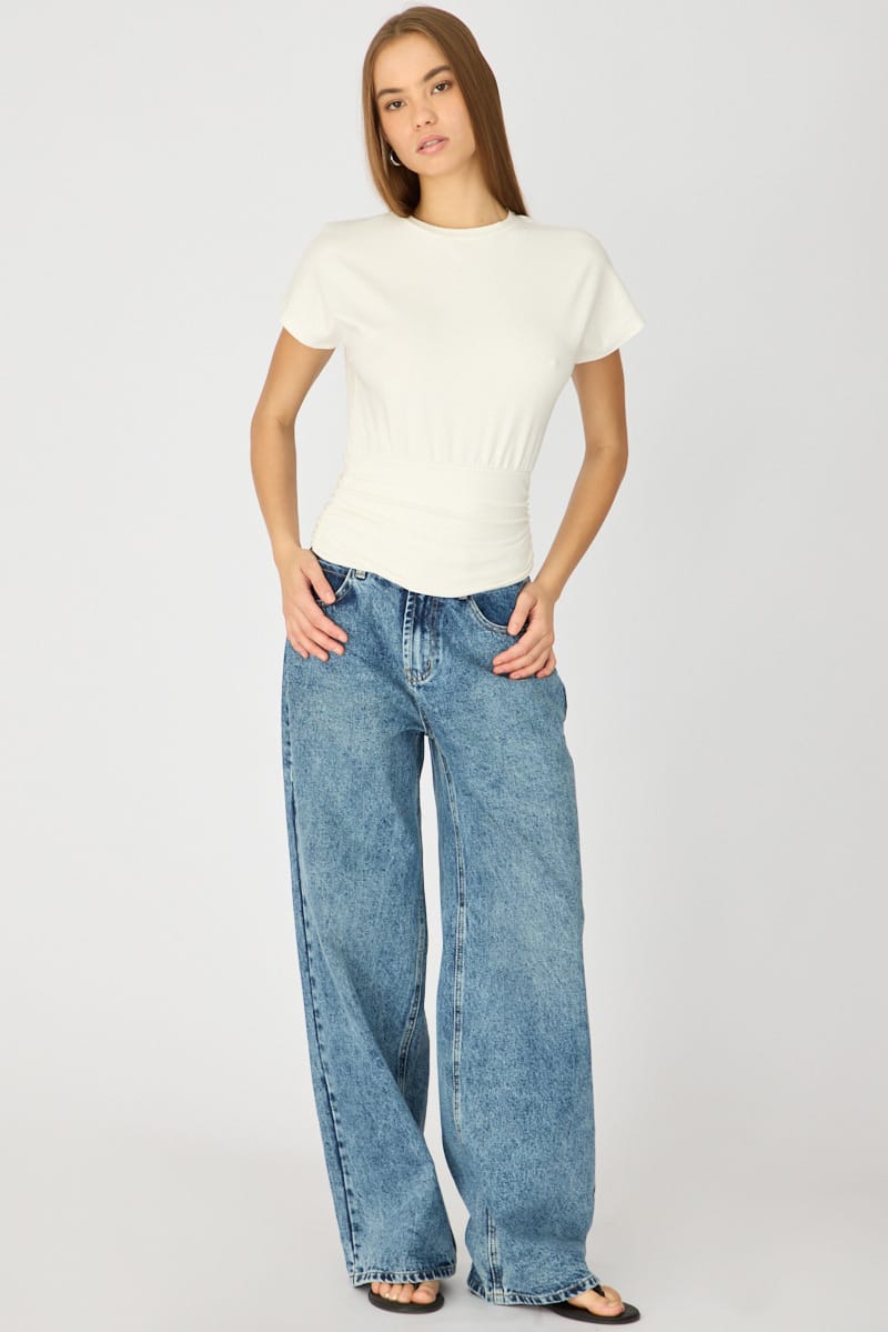 White Boat Neck Short Sleeve Top for Ally Fashion