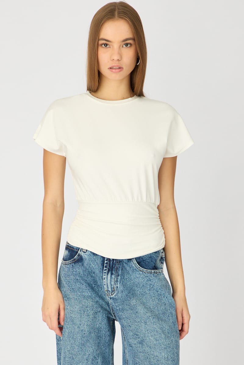 White Boat Neck Short Sleeve Top for Ally Fashion