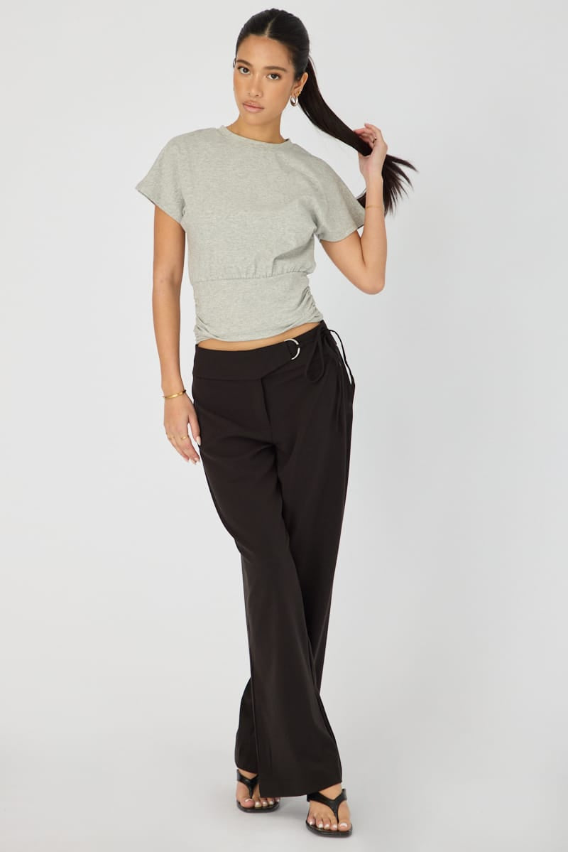 Grey Boat Neck Short Sleeve Top for Ally Fashion