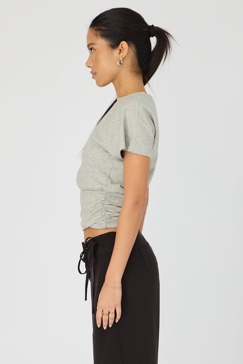 Grey Boat Neck Short Sleeve Top for Ally Fashion