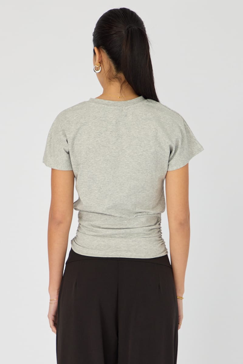 Grey Boat Neck Short Sleeve Top for Ally Fashion
