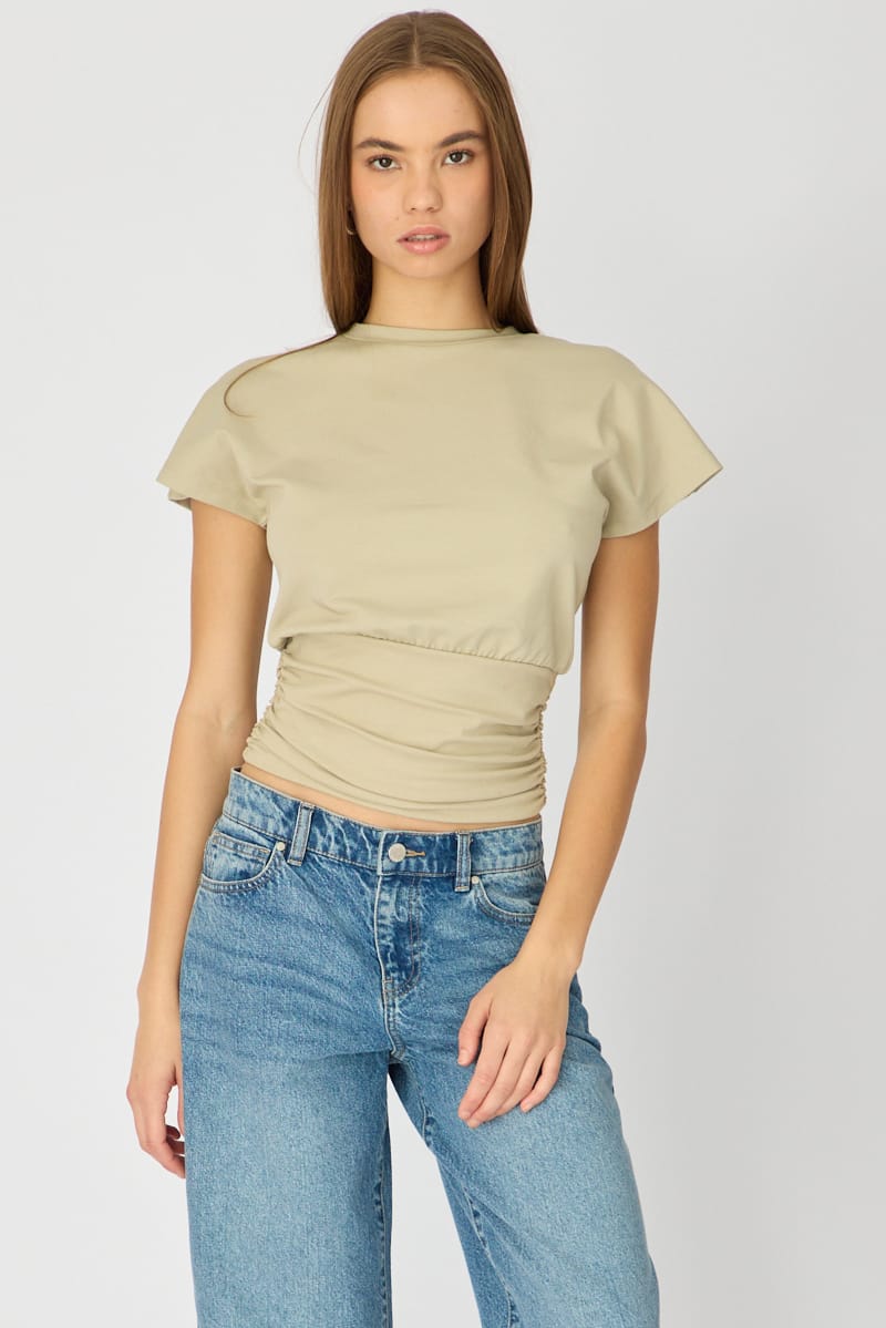 Green Boat Neck Short Sleeve Top for Ally Fashion