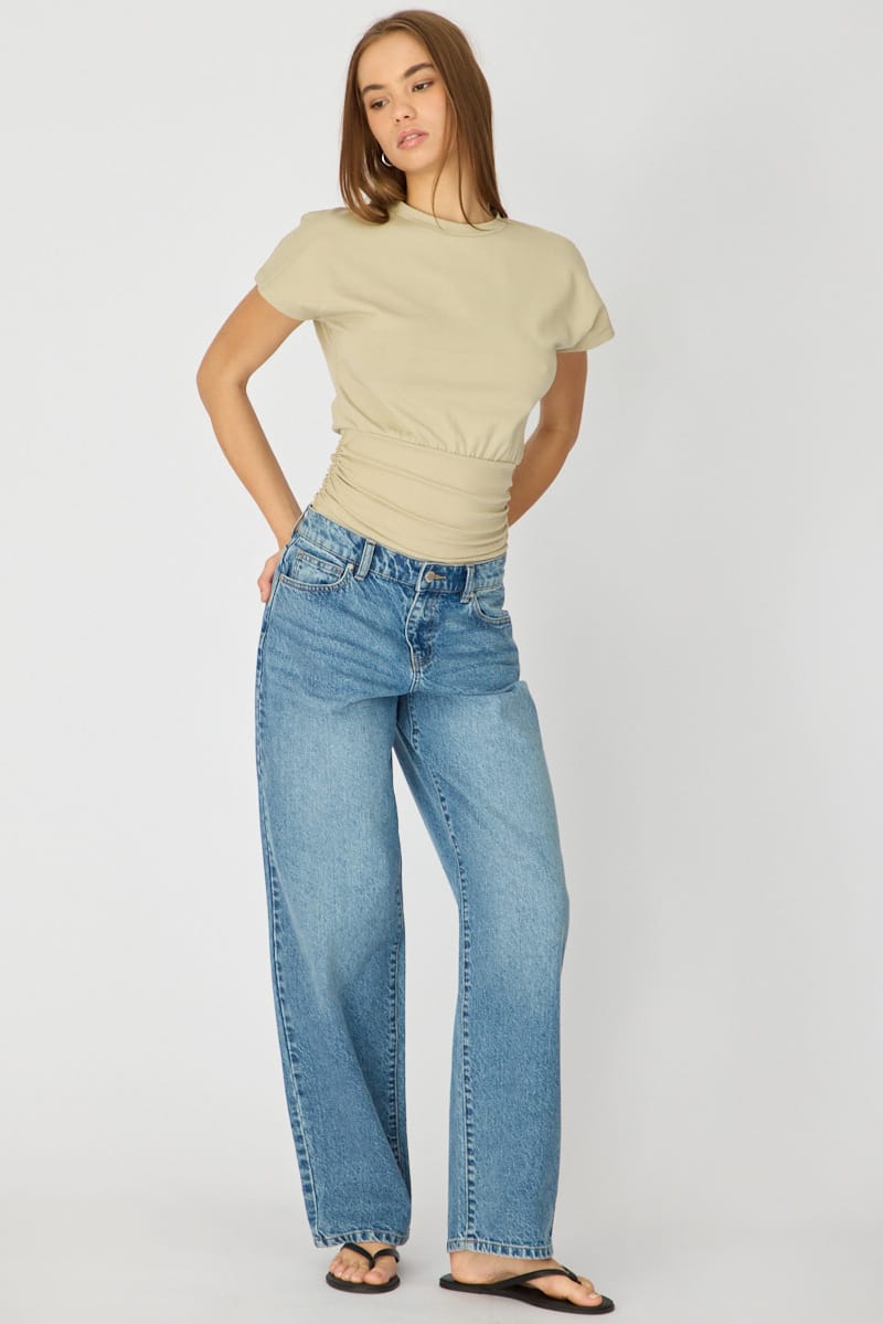 Green Boat Neck Short Sleeve Top for Ally Fashion