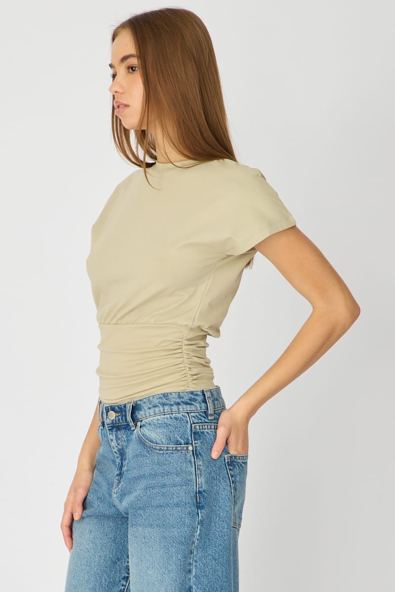 Green Boat Neck Short Sleeve Top for Ally Fashion