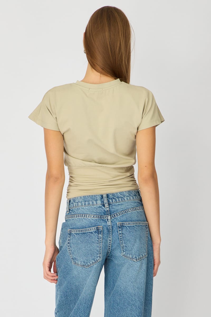 Green Boat Neck Short Sleeve Top for Ally Fashion